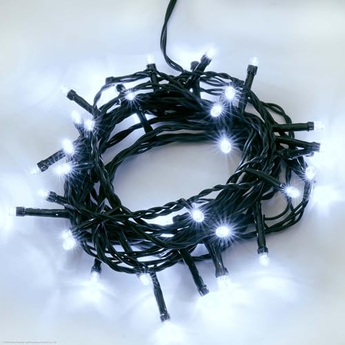 hellum Lichterkette 40 LED, LED Lichterkette außen 3,9 m beleuchtet, mit Stecker, outdoor mit Timer, kaltweiß, Außenlichterkette mit Außen-Transformator <59 lm, Kabel grün 151909 von hellum