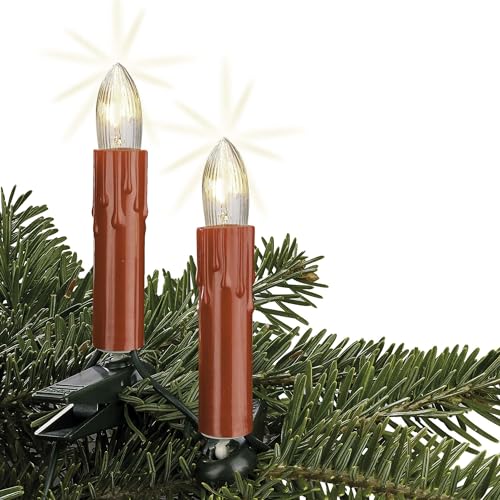hellum Lichterkette Weihnachtsbaum Made-in-Germany Christbaumbeleuchtung Kerzen Lichterkette innen mit Clip, 15 Lichter, beleuchtet 980cm, Schaft rot mit Wachstropfen 814026 von hellum