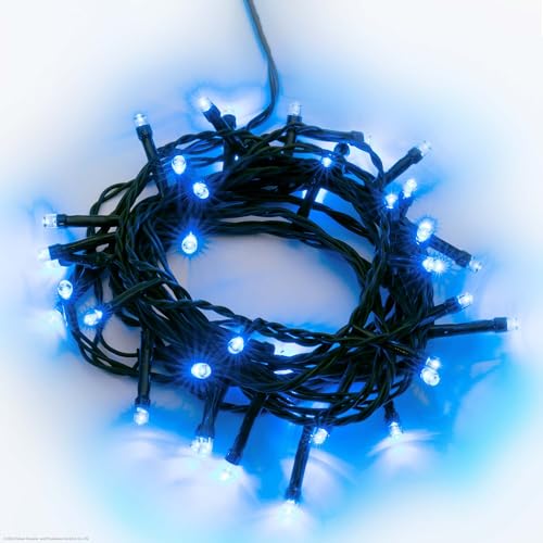 hellum LED Lichterkette außen, 80 LED Lichterkette outdoor strom 7,9m, mit Timer, Lichtfarbe blau, mit Stecker Außenlichterkette <59 Lumen, Kabel grün 151930 von hellum