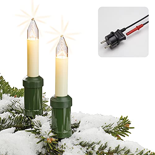 Hellum Lichterkette außen Weihnachten, Lichterkette Weihnachtsbaum Made-in-Germany, 19 m Lichterkette Kerzen Weihnachtsbaum,20 Weihnachtskerzen mit Clip, Lichterkette außen Strom mit Stecker 845501 von hellum