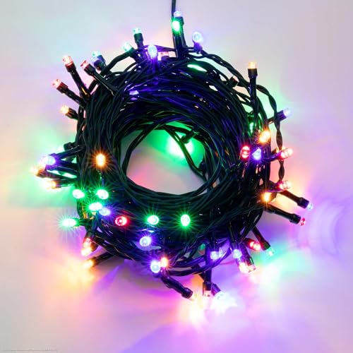 hellum Lichterkette bunt mit 40 LED, Lichterkette mit Stecker und Timer outdoor, 3,9 m beleuchtet Länge, außen, bunt mit Außen-Transformator <59 lm, Kabel grün 151961 von hellum