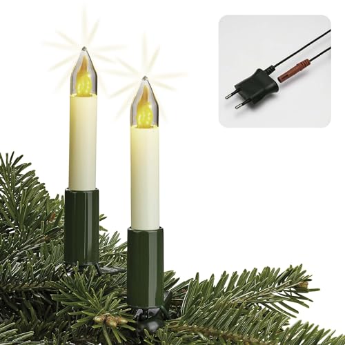 hellum Weihnachtsbaum Lichterkette Made-in-Germany mit Flammeneffekt, LED Lichterkette mit Clip, 30 Lichter, beleuchtete Länge 20,3m, für innen mit teilbarem Stecker, Christbaumbeleuchtung, 802108 von hellum