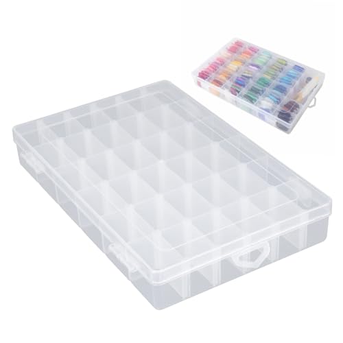 heqxwl Sortierbox mit Deckel und verstellbaren Unterteilungen | 36 Fächer, 4,4x2,7 cm | Außenmaße: 27,5x17,5x4,5 cm, geeignet für Perlen, Schmuck, Schrauben usw. Ideale Sortierbox für Kleinteile (1) von heqxwl