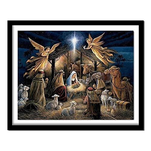 hetingyue DIY Malen nach Zahlen Digitales Gemälde der Geburt Jesu Christi für Erwachsene, Heimdekoration mit Pinsel und Acrylfarbe rahmenloses Gemälde 40X50cm von hetingyue