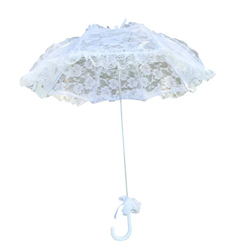hetuioiyster Bridal Lace Hollow Umbrella Wedding Decoration Photo Props Rose Long Handle Umbrellas White Lace Shade Absorber von hetuioiyster