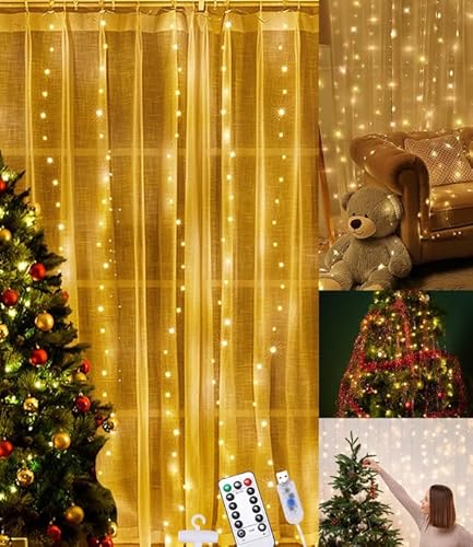 Lichtervorhang innen außen 3x3m 300 LED Lichterketten Warmweiß USB Lichterkettenvorhang 8 Modi Wasserdicht Lichterketten Vorhang mit 10 Haken Deko für Weihnachten, Hochzeit,Party,Valentinstag Lichtervorhang innen außen 3x3m 300 LED Lichterketten Warmweiß USB Lichterkettenvorhang 8 Modi Wasserdicht Lichterketten Vorhang mit 10 Haken Deko für Weihnachten, Hochzeit,Party,Valentinstag von heuchaey