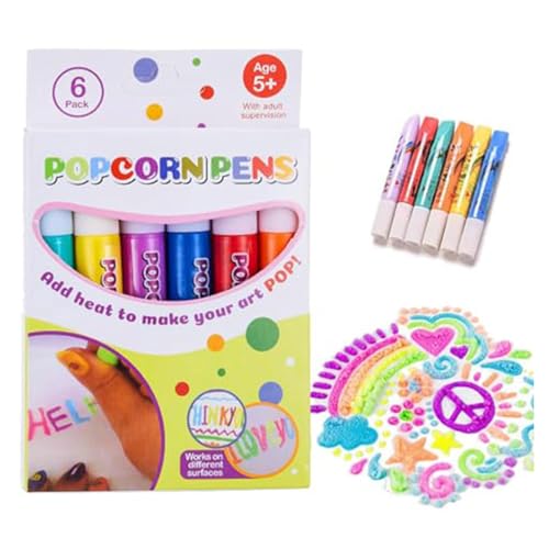 hgerGWW 6 Stück Magic Popcorn Pens, DIY Bubble Drawing , Magisch Stift für Kinder und Erwachsene, Puffy 3D Art Safe for Decorating Cards (Set A) von hgerGWW