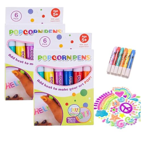 hgerGWW 6 Stück Magic Popcorn Pens, DIY Bubble Popcorn Drawing Pens, Magisch Popcorn Stift für Kinder und Erwachsene, Puffy Bubble Pen Puffy 3D Art Safe Pen for Decorating Cards and Drawing (2 Set) von hgerGWW