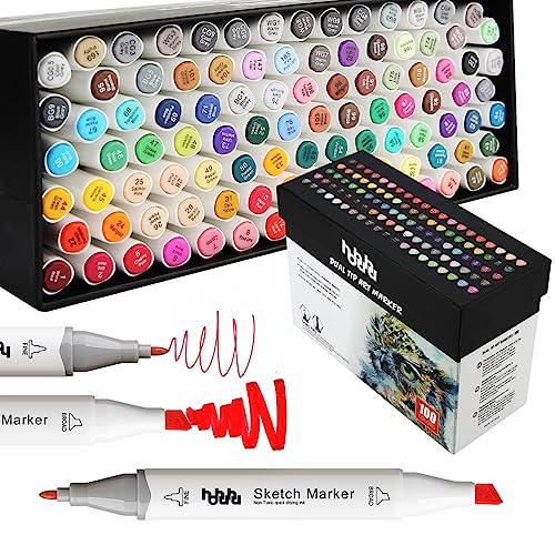 hhhouu 100 Farben Marker Stifte Set, Doppelter Spitzen für Studenten Manga Kunstler Design Schule Drawing MH-100W von hhhouu