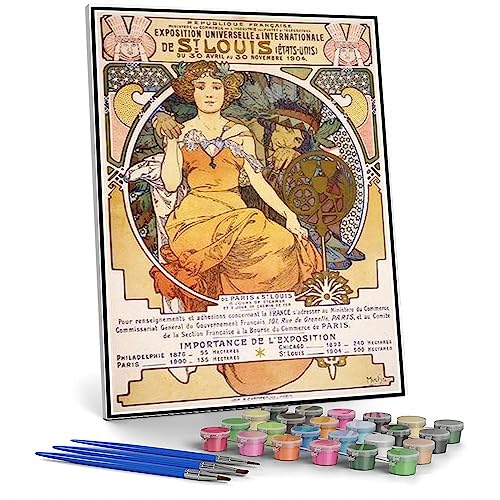 Malen nach Zahlen für Erwachsene Jugendstil Farbe Lithografie Poster zeigt eine sitzende Frau, die die Hand eines einheimischen Gemäldes von Alphonse Mucha umklammert, DIY Malen nach Zahlen Kits auf Malen nach Zahlen für Erwachsene Jugendstil Farbe Lithografie Poster zeigt eine sitzende Frau, die die Hand eines einheimischen Gemäldes von Alphonse Mucha umklammert, DIY Malen nach Zahlen Kits auf von hhydzq
