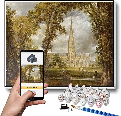 Ölgemälde-Set zum Selbermachen, Blick auf die Kathedrale von Salisbury von den Bischöfen, Gemälde von John Constable Malen nach Zahlen Kit auf Leinwand für Anfänger von hhydzq