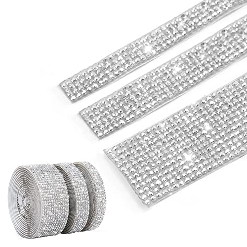 3 Rollen Selbstklebende Kristall Diamant Band Funkelndes Strassband Aufkleber Glitzersteine Strasssteine Bling Kunst Handwerk für Auto Handwerk Hochzeit Dekoration DIY Event Party Telefon von hifrom