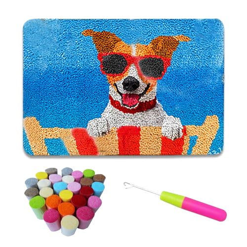 hifrom Knüpfteppich Zum Selber Knüpfen Set, 50x38cm DIY Knüpfhaken Teppich Set Knüpfsets Latch Hook Kit Kreuzstich Set für DIY Handwerk Geschenke Fußabtreter Hauptdekoration (Hund) von hifrom