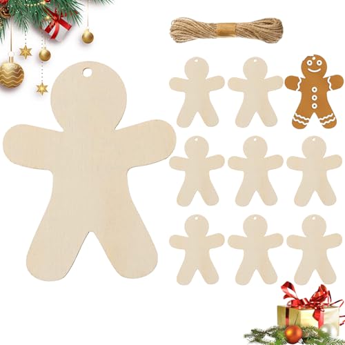 Holz Lebkuchenmänner | 10 Stücke Weihnachten Unbehandelte Holzornamente,Unbedruckte Holzausschnitte Aufhängbare Bastelarbeiten Für Zuhause Fenster Wand Reise Familiengeburtstag Hochzeit Fest von higyee