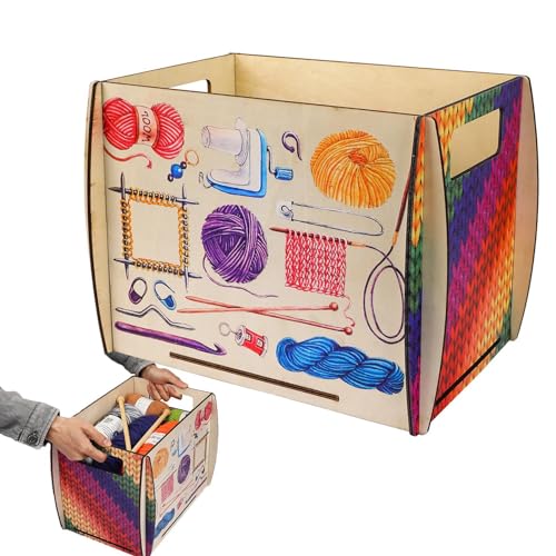 higyee Holz-Garn-Box, Garn-Box | Gehäkelte Aufbewahrungsbox,Zusammengebaute Holzkiste zum Häkeln und Stricken, handgefertigt für Mütter und Strick-DIY-Liebhaber von higyee