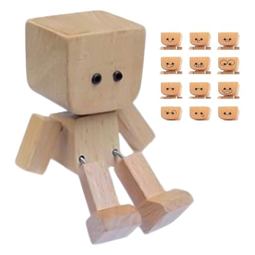 higyee Schüttelnde Holzfigur - Kleine Holzfigur Mit Magnetfuß Und 12 Veränderbaren Gesichtsausdrücken | Handgefertigte Auto Armaturenbrett Dekoration, Autozubehör Für Zuhause Und Schreibtisch von higyee