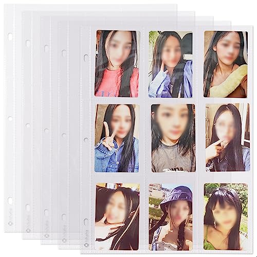 hihaba Doppelseitige 9 Taschen (6,6 x 9,4 cm), 10 Blatt, 32 Arten kristallklare Taschenhüllen, Fotoalbum-Nachfüllseiten für Kpop Idol-Fotokarten, Baseballkarten, Sammelkarten, passend für 3-Ringbücher von hihaba