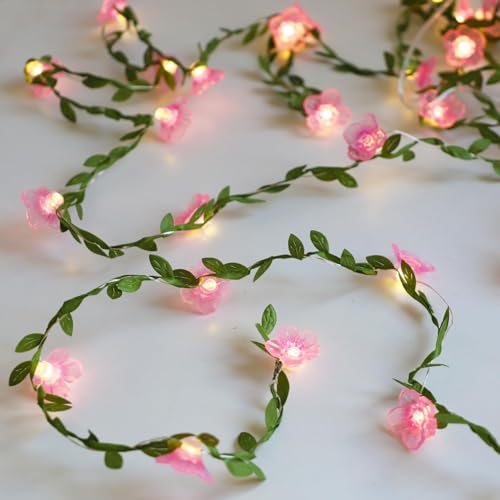 himmel Blumenlichterkette Reben mit Lichterkette, 30 LED Kupferdraht mit Fernbedienung Batteriebetriebene Blumengirlande Blatt für Schlafzimmer, Wand, Weihnachtsdekorationen (Kirschblüte) von himmel
