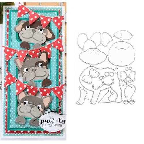 Niedliche Bulldoggen-Rahmen, Metall-Stanzformen, 3D-niedliche Hunde-Bulldogge, Stanzschablonen für DIY-Scrapbooking, Album, dekorative Prägepapier-Stanzformen, Kartenherstellung von hinana