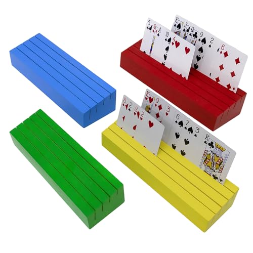 hismocal Spielkartenhalter, Spielkartenhalter für Kinder oder ältere Menschen, freihändiges Holzhalter, 4er-Set, Tablett zum Organisieren von Karten für Erwachsene (mehrfarbig, 4er-Set) von hismocal