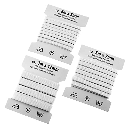 Gummilitze, Gummizug, Gummiband - 5m x 5mm + 5m x 7mm + 3m x 12mm - weiß - elastisch & kochfest Gummilitze, Gummizug, Gummiband - 5m x 5mm + 5m x 7mm + 3m x 12mm - weiß - elastisch & kochfest von hitools