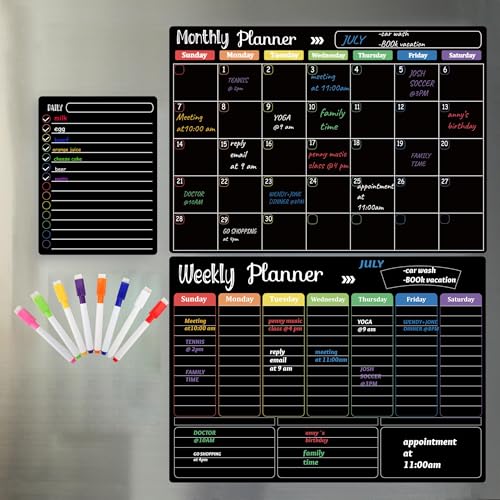 Hivillexun Schwarzes, trocken abwischbares Tafel-Set – 3 Magnettafeln für Kühlschrank, monatlich, wöchentlicher Organizer und täglicher Notizblock, Wand- und Kühlschrank-Familientafeln Hivillexun Schwarzes, trocken abwischbares Tafel-Set – 3 Magnettafeln für Kühlschrank, monatlich, wöchentlicher Organizer und täglicher Notizblock, Wand- und Kühlschrank-Familientafeln von hivillexun