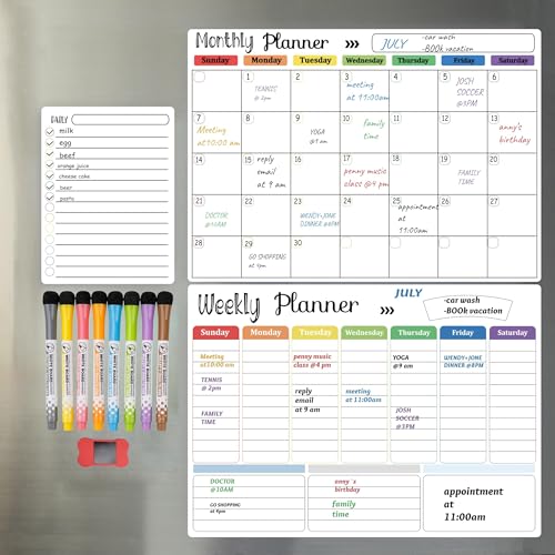 Trocken abwischbares Kalender-Set, magnetischer Kalender für Kühlschrank – Monatlicher Kühlschrankkalender, Whiteboard mit extra dickem Magnet inklusive Marker mit feiner Spitze und Radiergummi von hivillexun