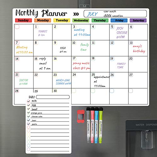 Trockenlösch-Kalender-Set, magnetischer Kalender für den Kühlschrank – Monatskalender, Whiteboard mit extra dickem Magnet im Lieferumfang enthalten, feine Spitze Marker und Radiergummi von hivillexun