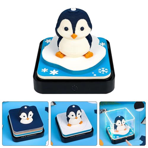 2026 Schreibtisch kalender mit LED-Licht Pinguin-Skulptur 3D-Abreißkalender Papier Schnitzerei Kunst Memo Pad Notizblock Geschenk Home Desktop Dekoration von hiwhale