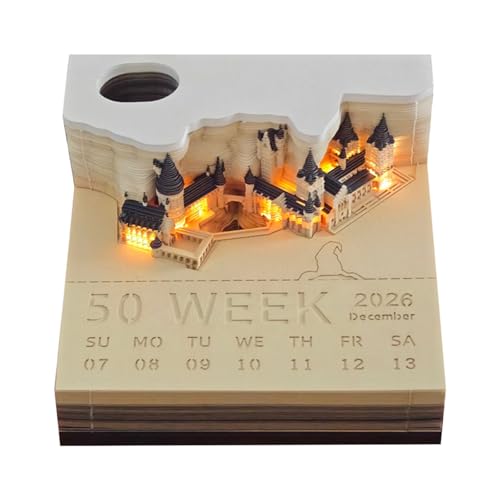 2026 Zeitteil Schreibtisch kalender mit LED-Licht 3D-Abreißkalender Papier Schnitzerei Kunst Memo Pad Notizblock Geschenk für Weihnachten House warming Desktop Dekoration von hiwhale