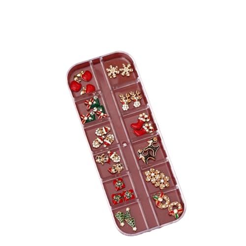 Weihnachts nagelkunst Charms, 12 Gitter/Box Xmas 3D Style mit Weihnachts mann, Rentier, Schneemann, Girlande, Nagel Edelsteine für DIY Nagel dekoration von hiwhale