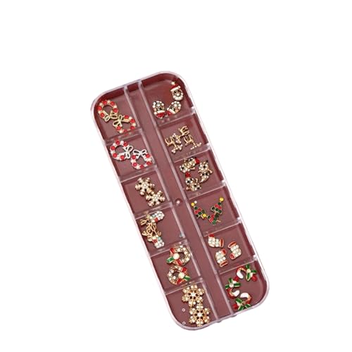 Weihnachts nagelkunst Charms, 12 Gitter/Box Xmas 3D Style mit Weihnachts mann, Rentier, Schneemann, Girlande, Nagel Edelsteine für DIY Nagel dekoration von hiwhale
