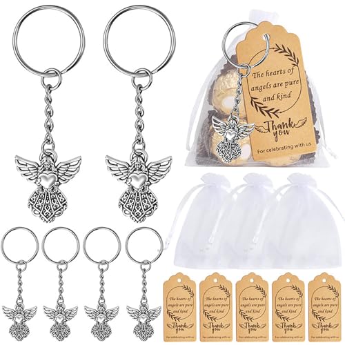 hiwhale 30 Set Angel Key Chain Geschenk Taufe Anhänger Schlüssel Bund Bevorzugung Schlüssel Ring mit Dankeschön Tag Organza Tasche Danke Geschenk für Baby Dusche Taufe Party von hiwhale