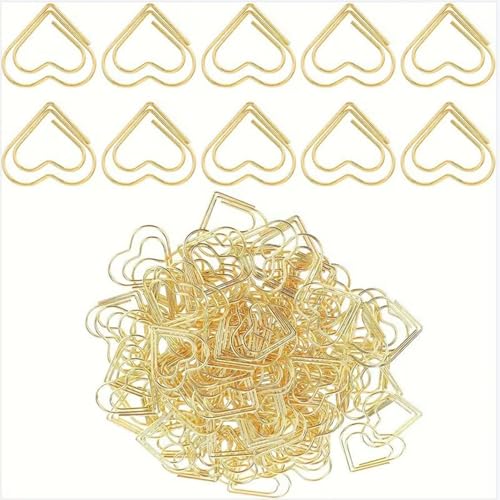 50 Stück Herz Büroklammern, Goldene Herzförmige Büroklammern (2 cm x 2,5 cm), Groß und Dekorativ, Ideal für Büro, Schule, Einladungen und Postkarten von hnswwgew