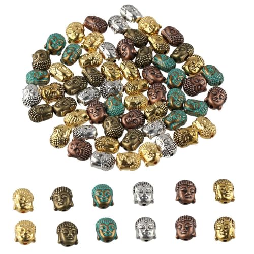 hobbyhub 60 Stück verschiedene Buddha-Kopf-Perlen, 6 Farben, Legierung, lose Abstandshalter für Armband, Halskette, Schmuckherstellung DIY YMXM1ZR218-SET/014-ZR von hobbyhub