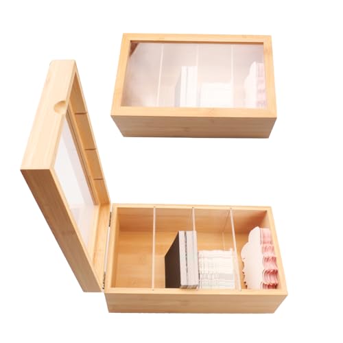 hocadon Karteikarten Box, Karteikasten Holz mit Transparent Deckel, Box für Karte, Karteikarten Boxen Holz für Büro Schulen Karten Aufbewahrungsbox, 25,4x14,9x10cm von hocadon