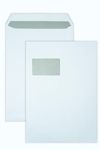 50x Versandtaschen DIN C4 A4 weiß peal&seal Klebestreifen mit Fenster 324x229mm 100g/m2 (mit Fenster) von hoffnungsart