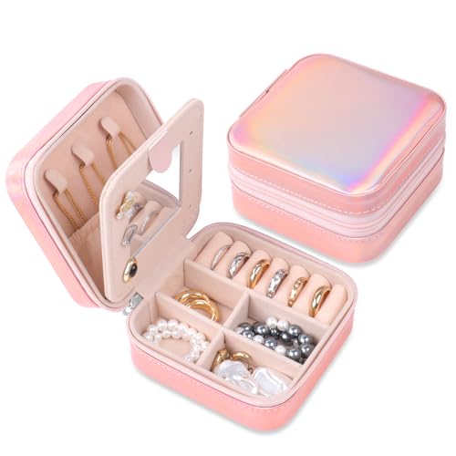 Schmuckkästchen Klein Reise, Schmuckschatulle für Damen & Mädchen mit Spiegel, Schmuckaufbewahrung aus PU-Leder für Ohrringe, Ringe, Ketten, Reise Essentials - Für Geburtstag, Weihnachten, Muttertag Schmuckkästchen Klein Reise, Schmuckschatulle für Damen & Mädchen mit Spiegel, Schmuckaufbewahrung aus PU-Leder für Ohrringe, Ringe, Ketten, Reise Essentials - Für Geburtstag, Weihnachten, Muttertag von hoinya