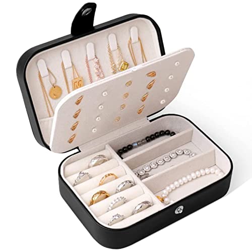 Schmuckkästchen Reise - Schmuckkasten Klein mit Fächern, Tragbare Schmuckschatulle für Damen & Mädchen - Schmuckbox Organizer für Armbänder, Halsketten, Ringe, Ohrringe und Accessoires von hoinya