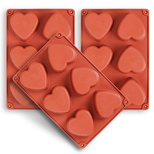 homEdge 6-Cavity Heart Silikonform, 3 Packungen Herzform zur Herstellung von handgemachter Seife, Schokolade, Seifenkerzen und Jelly-Brown von homEdge