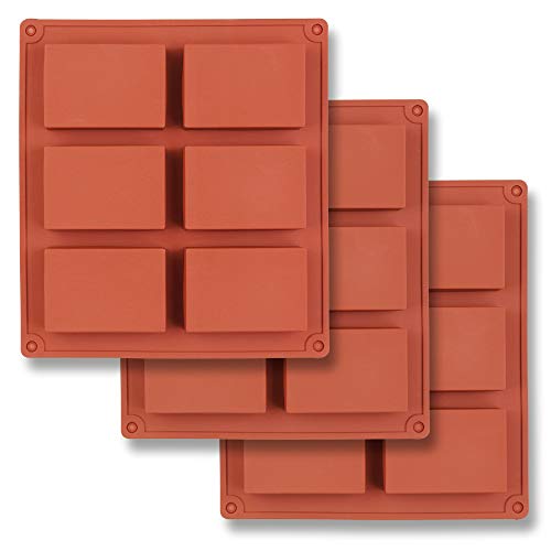 homEdge 6-fach rechteckige Silikonform, 3er-Pack rechteckige Formen zur Herstellung von Seifenriegeln, Harz, Schokolade, Seifenkerzen und Jelly-Brown von homEdge