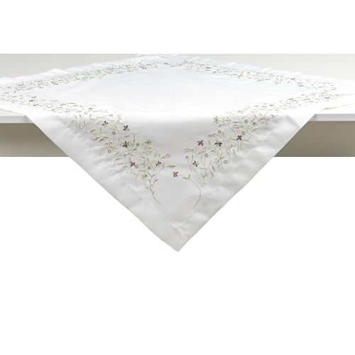 Home&You - Tischdecke Pineli 80x80cm, Tischtuch, Mitteldecke, Dekorative Stickerei, Blumenmuster, Pflegeleicht, für Tisch, Garten, Party, Hochzeit, Geburtstag - Weiß von home&you
