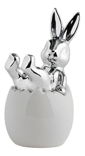 home&you - Osterdeko Lapinio, Osterhase mit Porzellan, Deko-Osterhase Tischdeko, Osterfigur, Frühlingsdekoration, Osterschmuck - Silber von home&you