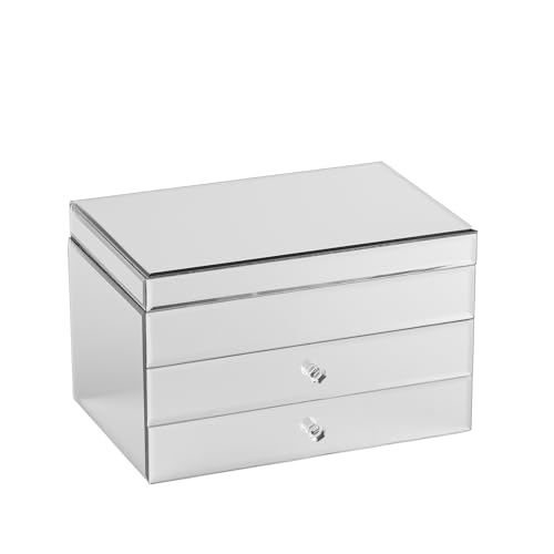 home&you - Schmuckschatulle Paulette, Schmuckkasten mit 2 Schubladen, Spiegel Schmuckkästchen, Aufbewahrung für Schmuck, Ohrringe, Ketten, Ringe, 16,5 x 26,5 x 18 cm - Silber von home&you