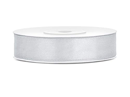 Satinband 25m x 6/12/25/38/50/100mm Geschenkband Schleifen (silber, 12mm) von homestyle4you