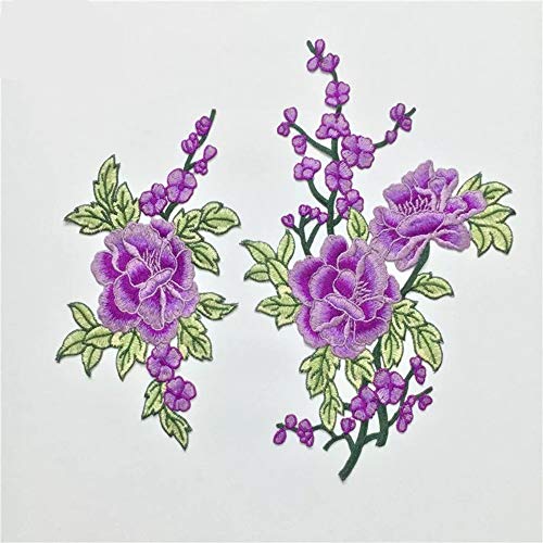2 x bestickte Aufnäher mit Blume, Rosenaufnäher, Kleidung, DIY, Nähen, Applikation, Zubehör (lila) von homeyuser