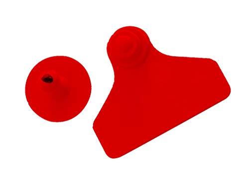 Ohrmarke UKAFLEX rot breit mit Druckknopf, Lochteil 45x55mm, Knopfteil 27mm Durchmesser, Schachtel mit 20 Paar von horizont