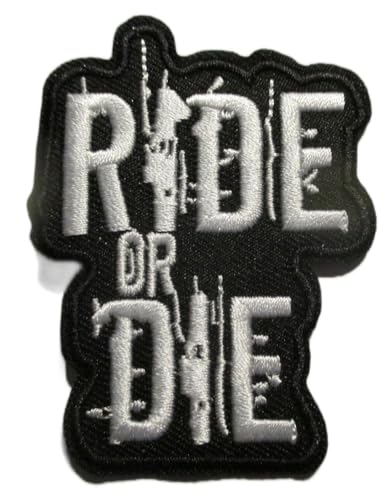Aufnäher zum Aufbügeln, Motiv: Ride Or die 6,5 x 5 cm, Schwarz und Weiß, Biker von hotrodspirit