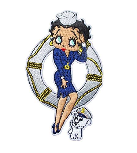 Hotrodspirit Aufnäher Betty Boop mit Hund, Seemannkleid, Blau von hotrodspirit