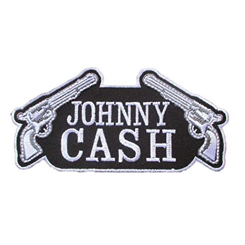 Hotrodspirit Mini-Patch Johnny Cash und 2 Pistolen, schwarz, weiß, 7 cm von hotrodspirit